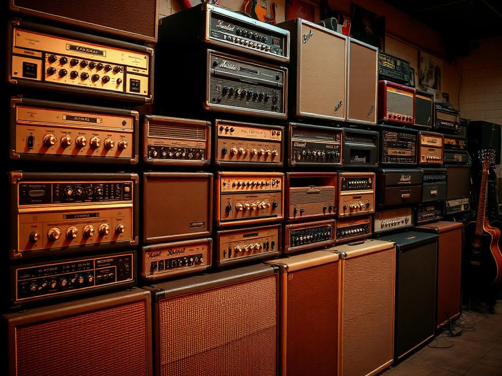 Wall of vintage tube amplifiers