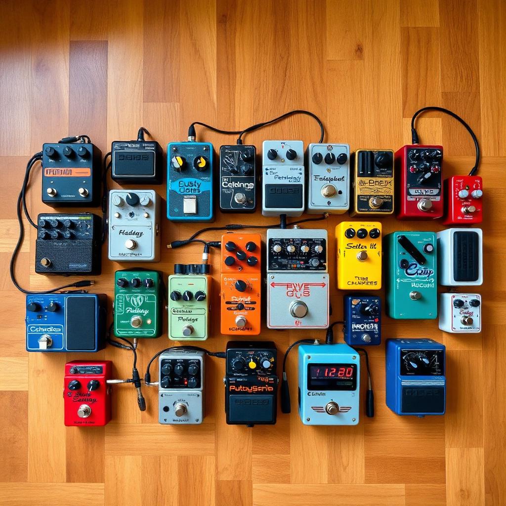 Collection of guitar effect pedals